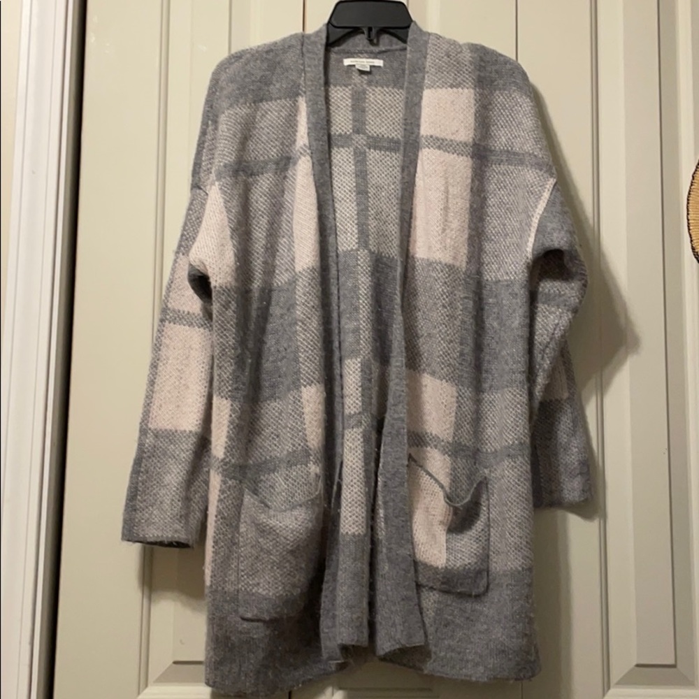Gray and White Plaid Cardigan